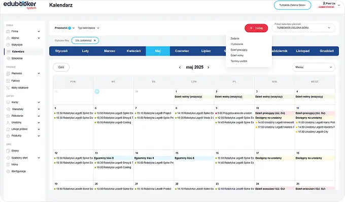Kalendarz z grafikiem w systemie edubooker